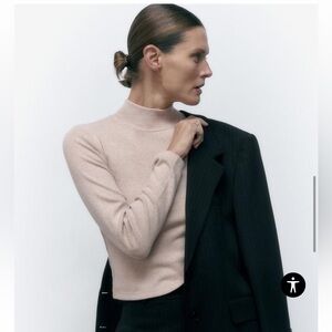 Zara Soft Mock Neck Beige Ivory Tan Marl Longe Sleeve Top Women’s Size Large